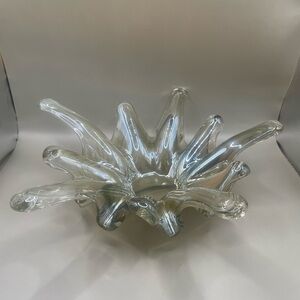 Vintage Murano Glass Art Open Edge 11 Pointed Iridescent Splash Starburst Bowl